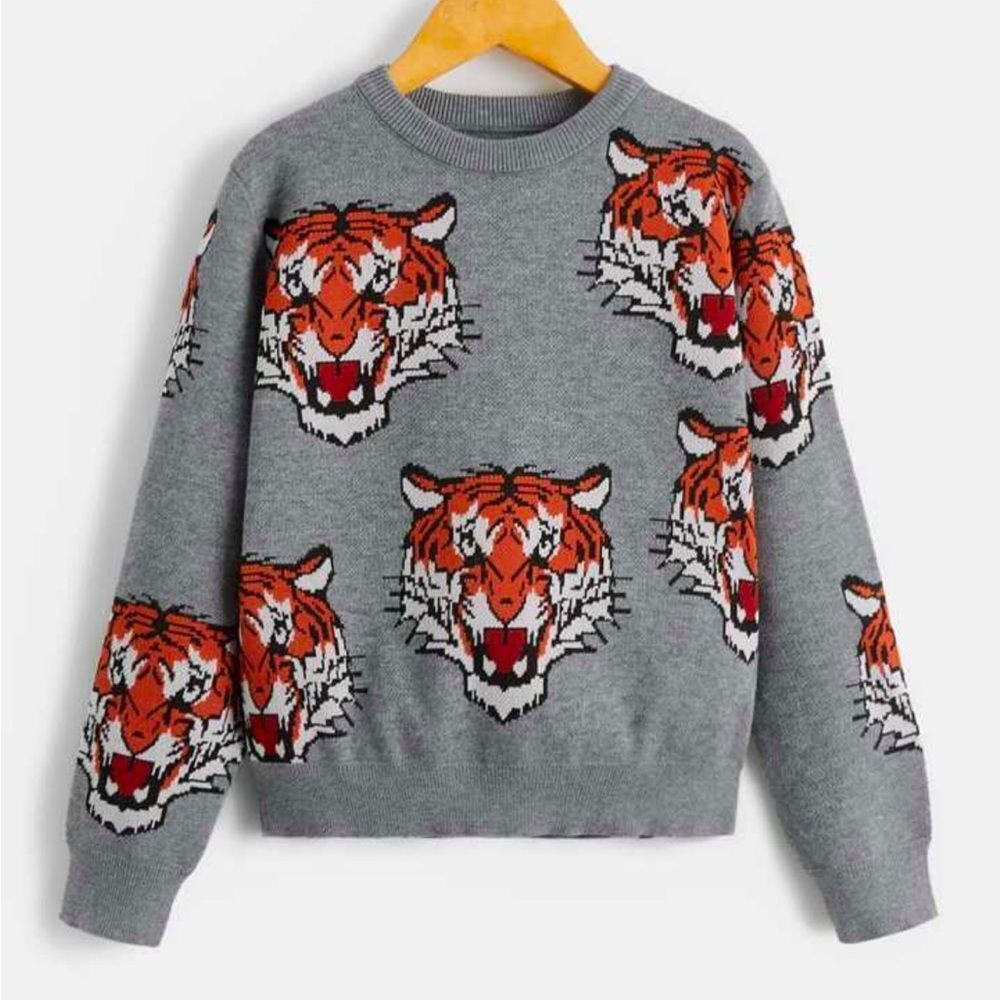 SHEIN Boys Tiger Pattern Sweater